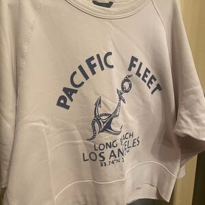 J. Crew Cream Knit Sweatshirt, blue printed